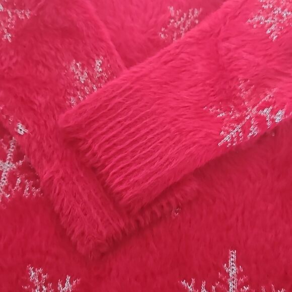 Torrid Eyelash Lurex Crew Pullover Sweater With Snowflake Red & Silver 1X 14-16 - Picture 10 of 16